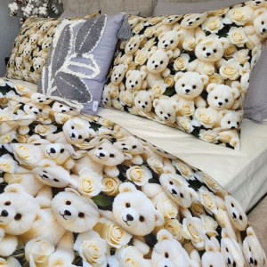 Бавовняна постіль cotton 5D Ведмедик із Трояндою